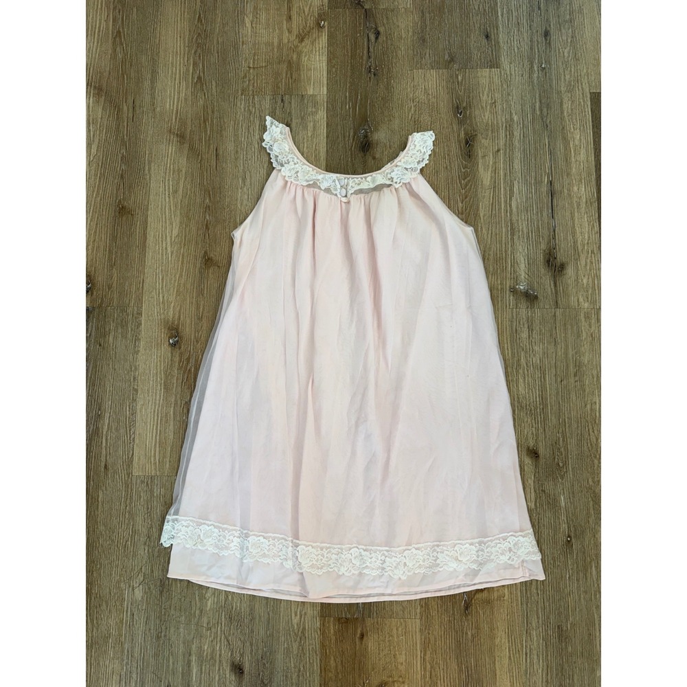 Barbizon Vintage Coquette Nightgown Women M Pink Lace Trim Babydoll USA Coquette